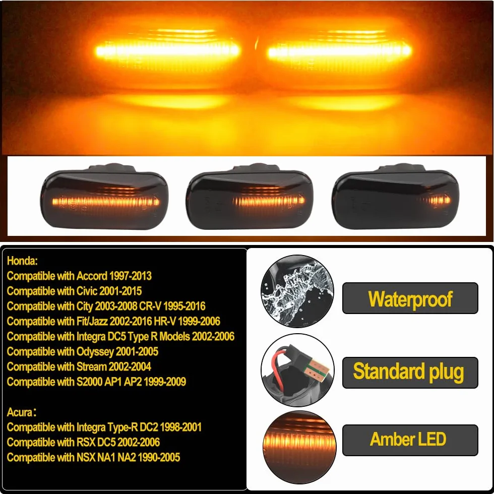 2 sztuk Led dynamiczny kierunkowskaz boczny światło kierunkowskazu Kompatybilny z Hon-da Stream S2000 CR-V HR-V Ci-vic City Fit Ja-zz Acc-ord Rep-eater światło sygnalizacyjne
