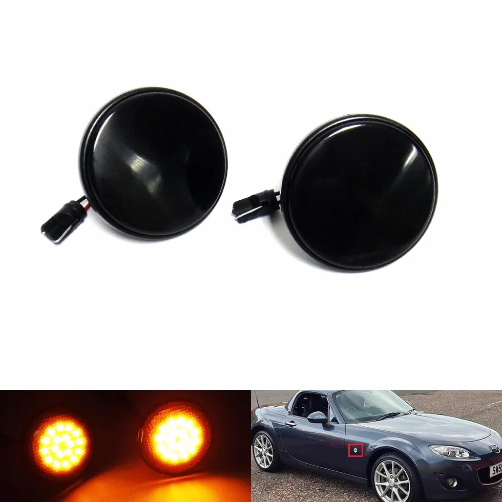 2 x czarne przydymione soczewki kierunkowskazy bursztynowe LED marker wzmacniacz światła do 1990-2014 MX-5 MK I II III Roadster NA NB NC