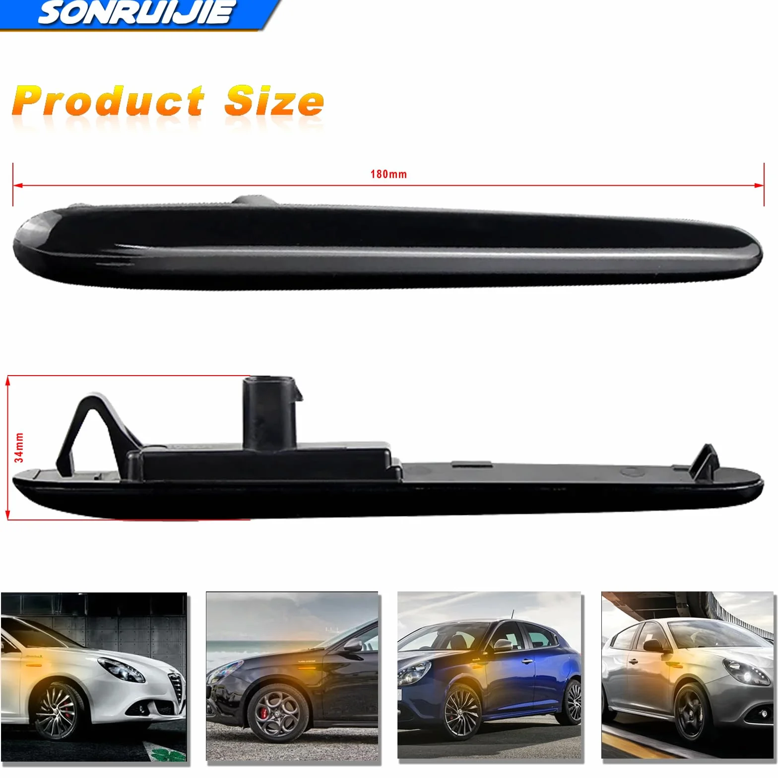 Boczne światła obrysowe LED Bursztynowe dynamiczne kierunkowskazy dla Alfa Romeo Giulietta Hatchback Tipo 940 2010-2020 Sekwencyjny kierunkowskaz przydymione soczewki, opakowanie 2 szt.