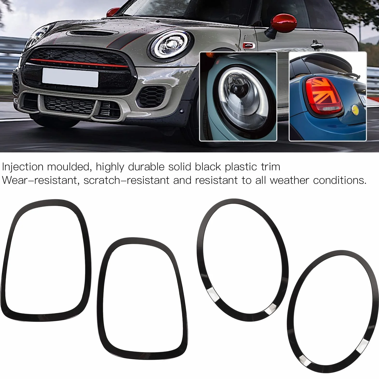 Błyszcząca Czarna Ramka Reflektora, Ramka Tylnego światła, Rama Tylnego światła do F55 F56 F57 Mini S JCW 2014-2022 z Wytrzymałego Materiału ABS PP