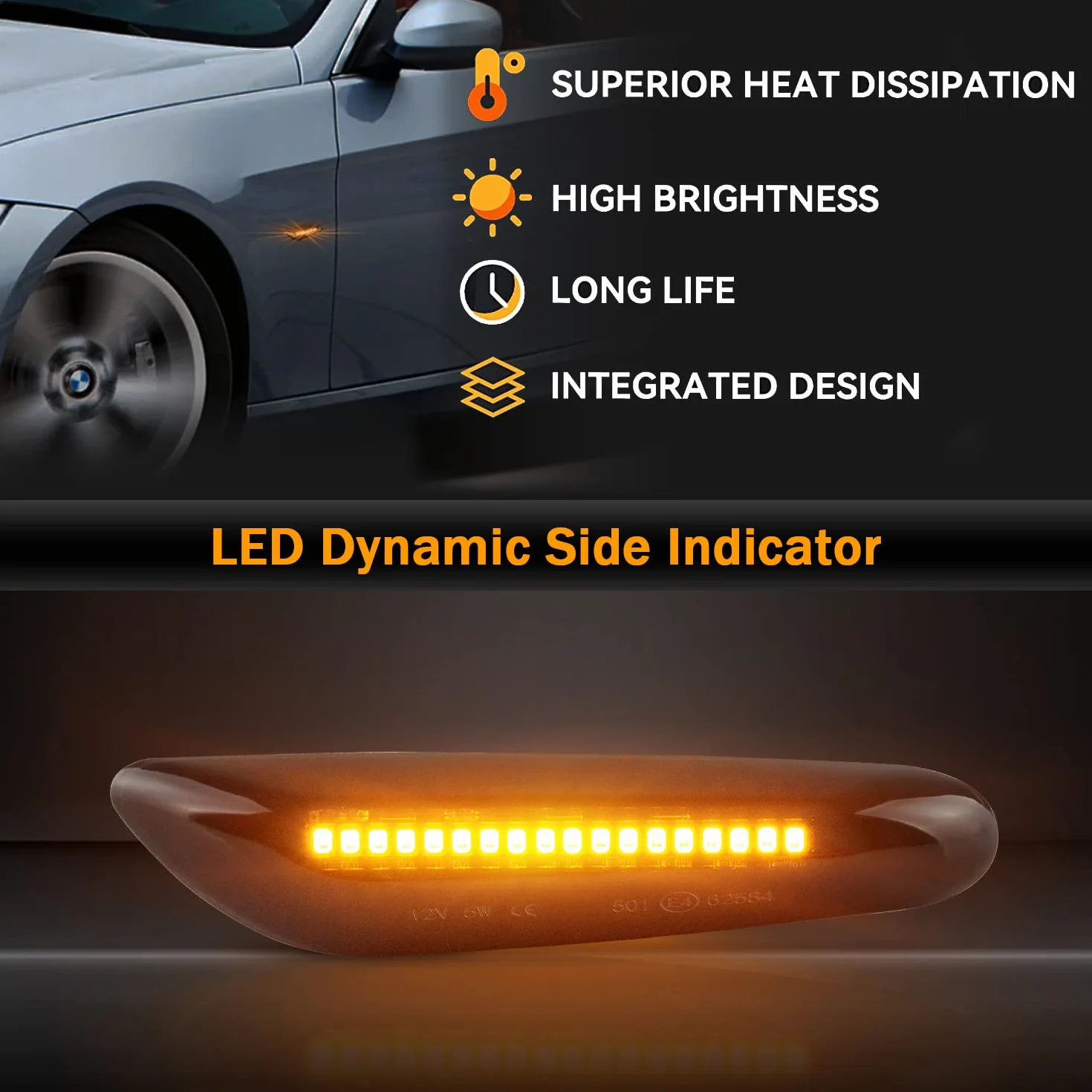 OZ-LAMPA LED kierunkowskazy boczne dla BMW E90 E91 E92 E93 E60 E61 E81 E82 E87 E88 E84 E83 E53 E46 E36, bursztyn 18 SMD kierunkowskazy boczne LED, dynamiczny kierunkowskaz boczny