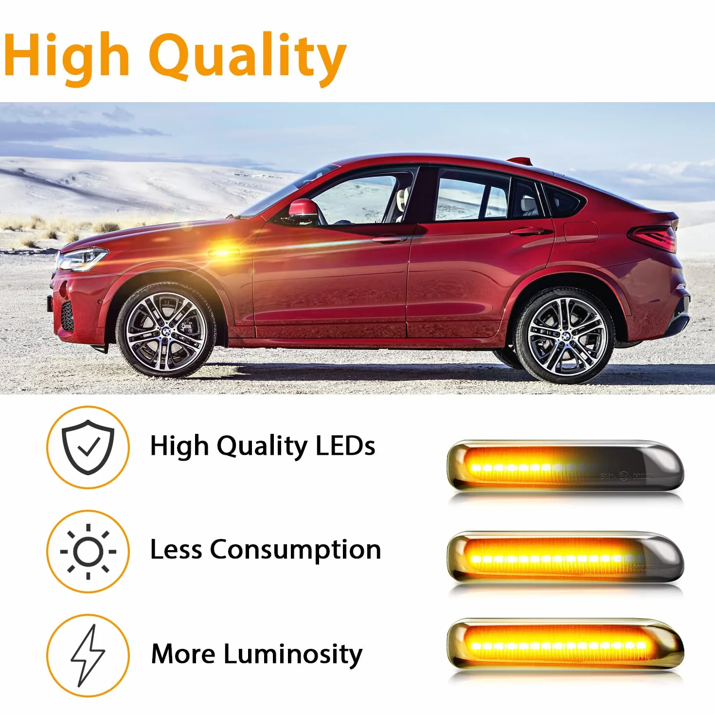 TECTICO LED Dynamiczny kierunkowskaz boczny Żółty Super jasny Canbus CE E9 Sekwencyjne światła powtarzające Kompatybilny z BMW E46 Limo Touring Coupe Compact Cabriolet, 2 Lampy