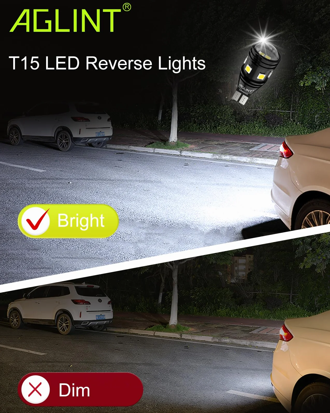 Żarówki LED W16W, bez błędów Canbus, bardzo jasne 3030 10SMD T15 921 912 955 do świateł cofania tylnych tylnych świateł postojowych 12 V 24 V 6500 K Xenon biały zestaw 2 szt