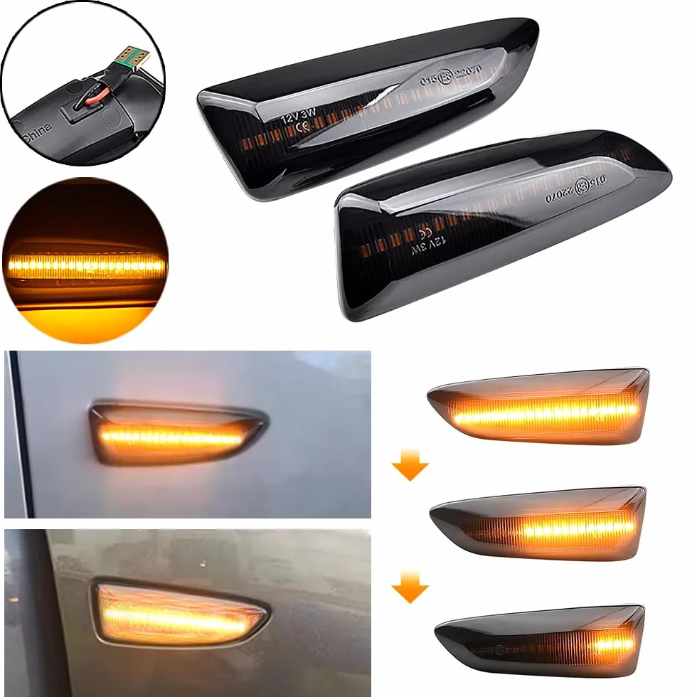 LED dynamiczny włączony kierunkowskaz boczny błotnik lampa obrysowa Kompatybilny z O-pel Vau-xhall As-tra J K Cros-sland X Gran-dland C (Czarny(Zaktualizowana wersja))