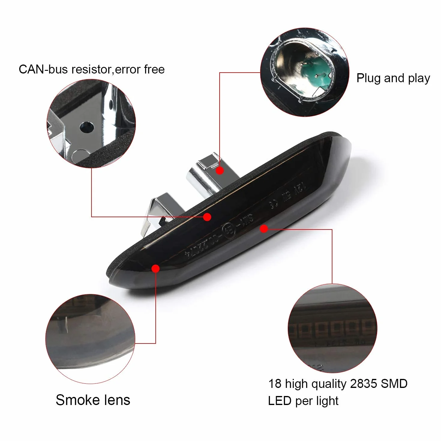 OZ-LAMPA LED kierunkowskazy boczne dla BMW E90 E91 E92 E93 E60 E61 E81 E82 E87 E88 E84 E83 E53 E46 E36, bursztyn 18 SMD kierunkowskazy boczne LED, dynamiczny kierunkowskaz boczny