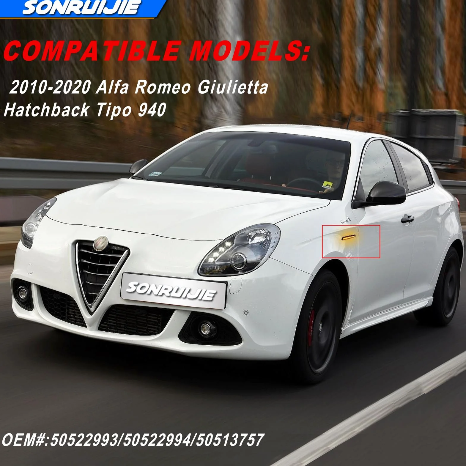 Boczne światła obrysowe LED Bursztynowe dynamiczne kierunkowskazy dla Alfa Romeo Giulietta Hatchback Tipo 940 2010-2020 Sekwencyjny kierunkowskaz przydymione soczewki, opakowanie 2 szt.