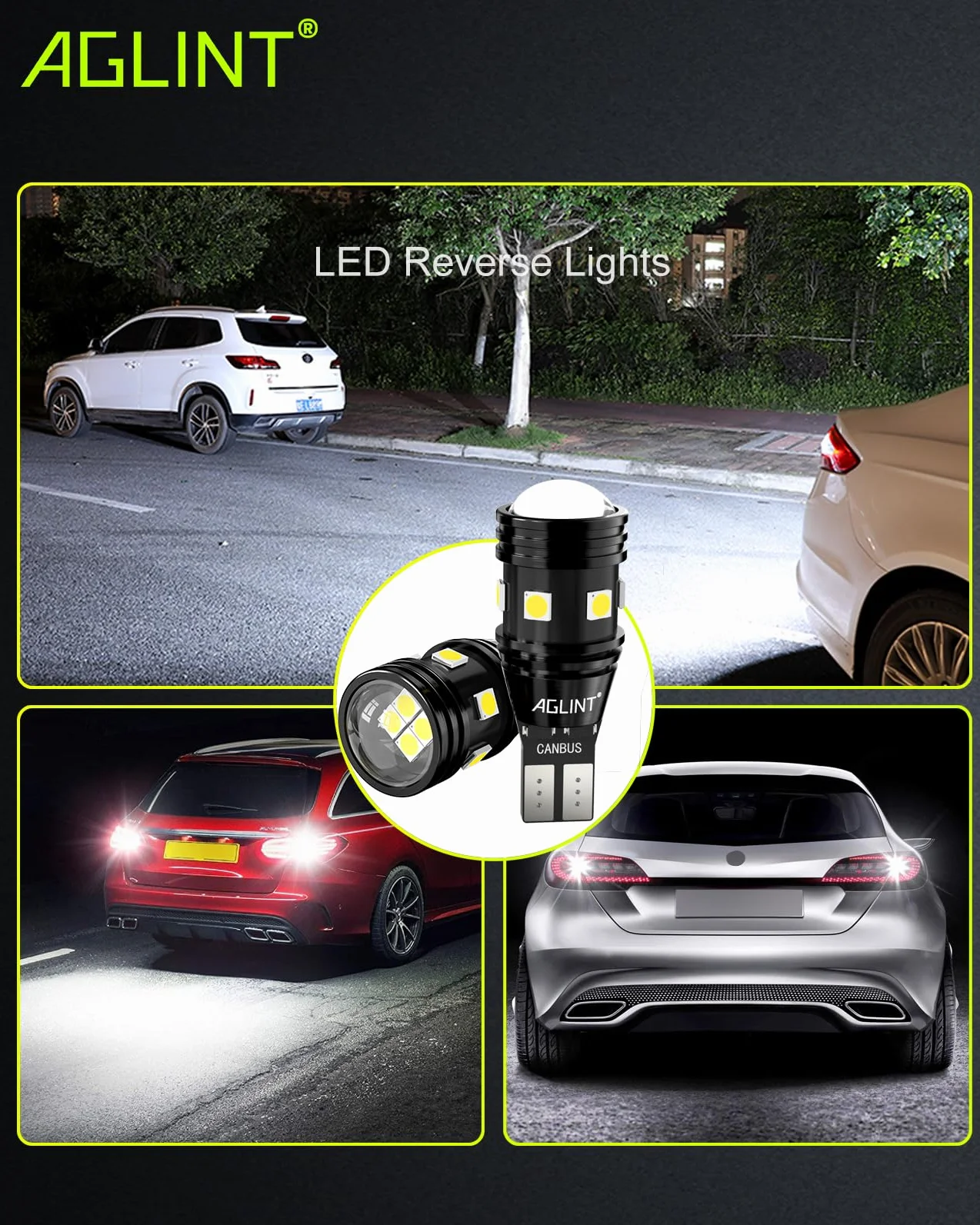 Żarówki LED W16W, bez błędów Canbus, bardzo jasne 3030 10SMD T15 921 912 955 do świateł cofania tylnych tylnych świateł postojowych 12 V 24 V 6500 K Xenon biały zestaw 2 szt