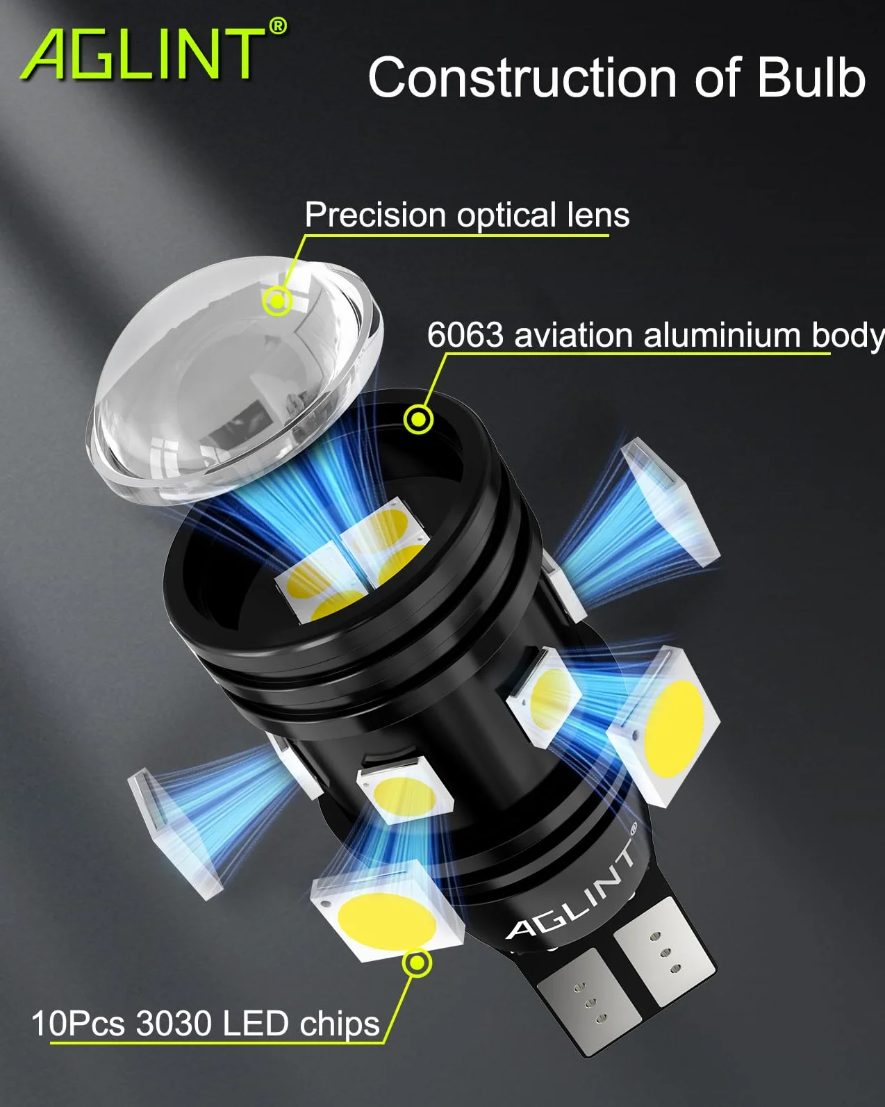 Żarówki LED W16W, bez błędów Canbus, bardzo jasne 3030 10SMD T15 921 912 955 do świateł cofania tylnych tylnych świateł postojowych 12 V 24 V 6500 K Xenon biały zestaw 2 szt