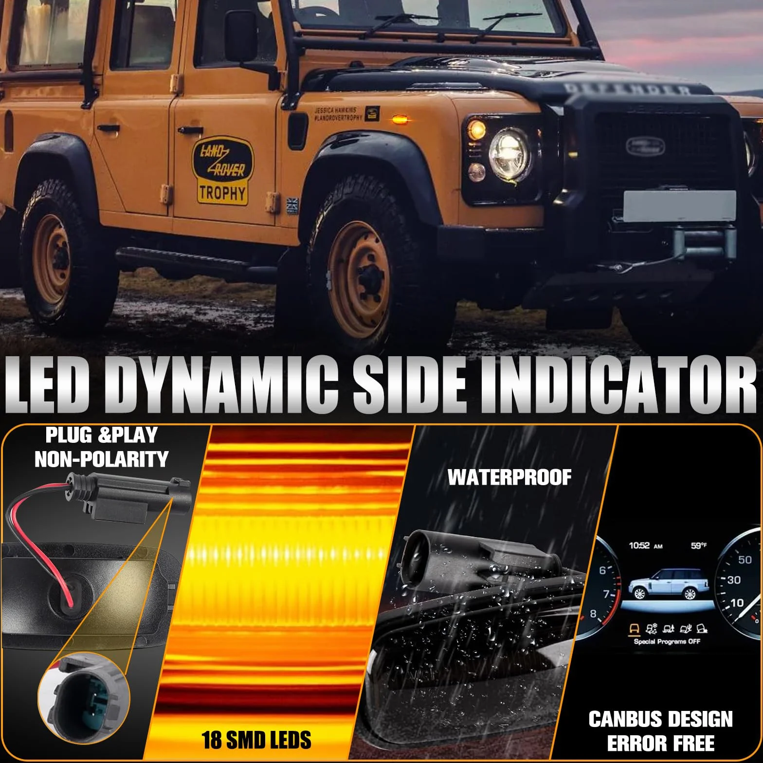 kierunkowskaz, dynamiczny wskaźnik boczny płynący boczny znacznik wzmacniacz dymu kompatybilny z Lan-d Rove-r Discovery 2 Defender Freelander 1