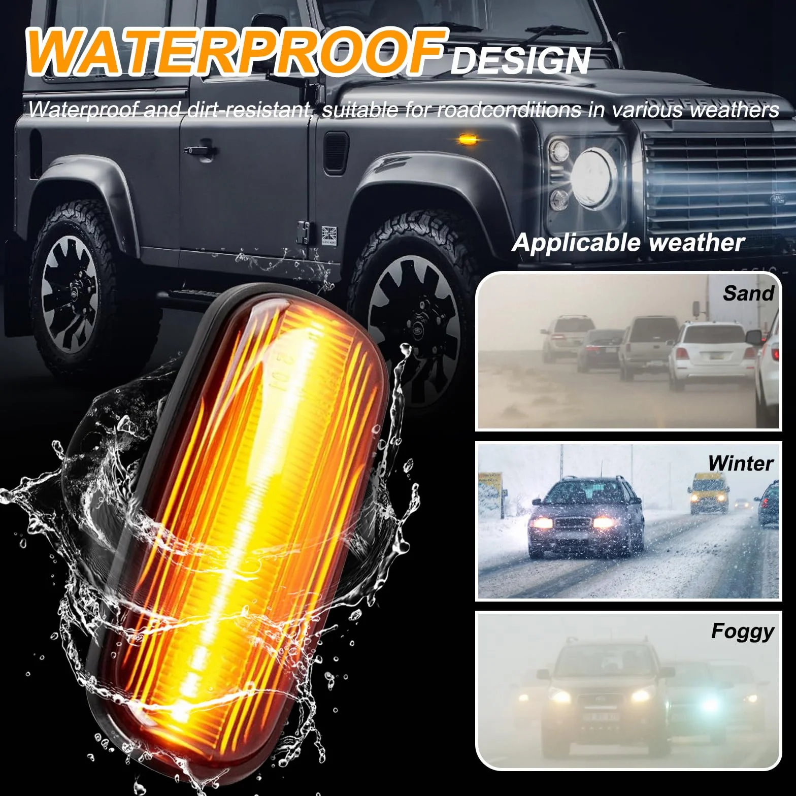 kierunkowskaz, dynamiczny wskaźnik boczny płynący boczny znacznik wzmacniacz dymu kompatybilny z Lan-d Rove-r Discovery 2 Defender Freelander 1