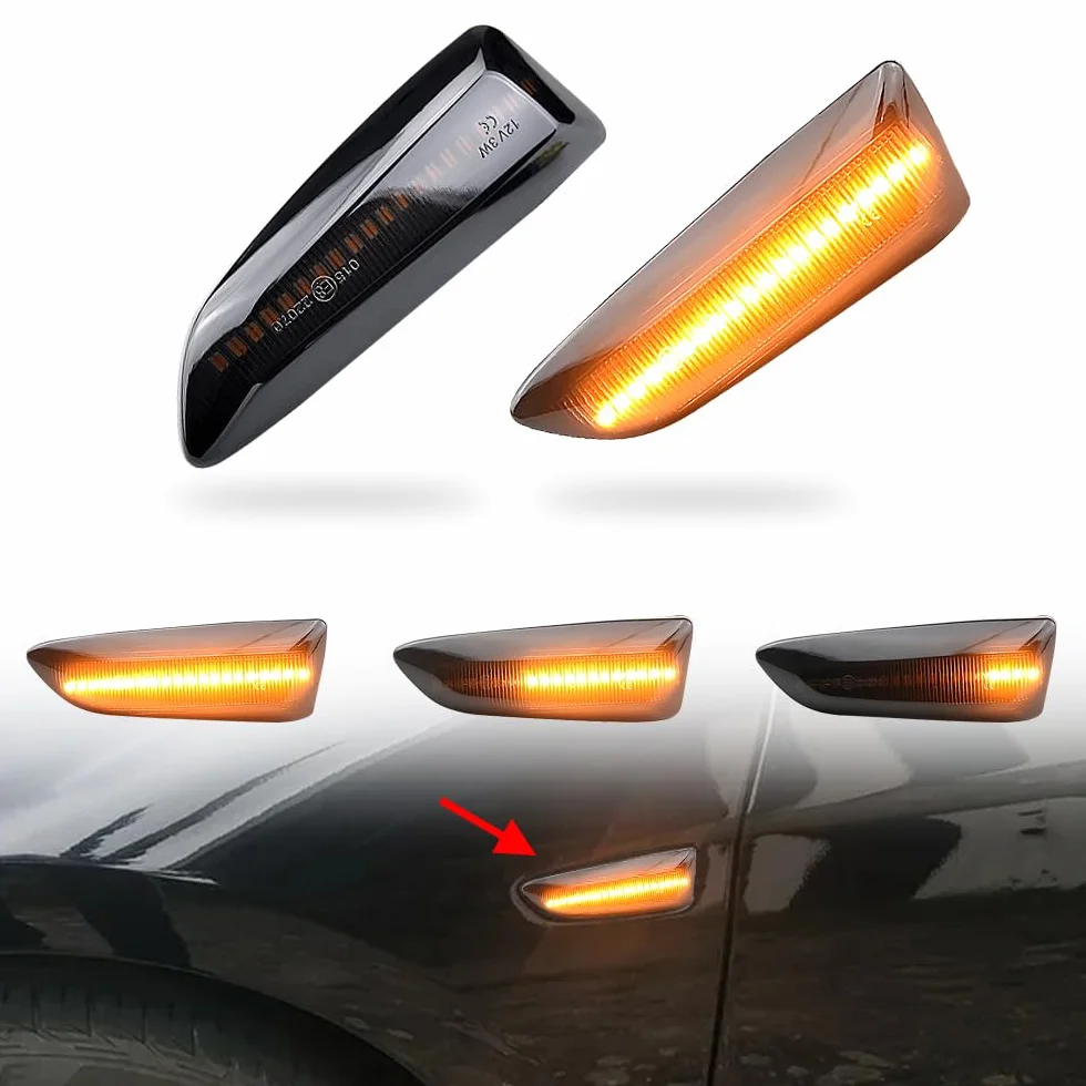 LED dynamiczny włączony kierunkowskaz boczny błotnik lampa obrysowa Kompatybilny z O-pel Vau-xhall As-tra J K Cros-sland X Gran-dland C (Czarny(Zaktualizowana wersja))