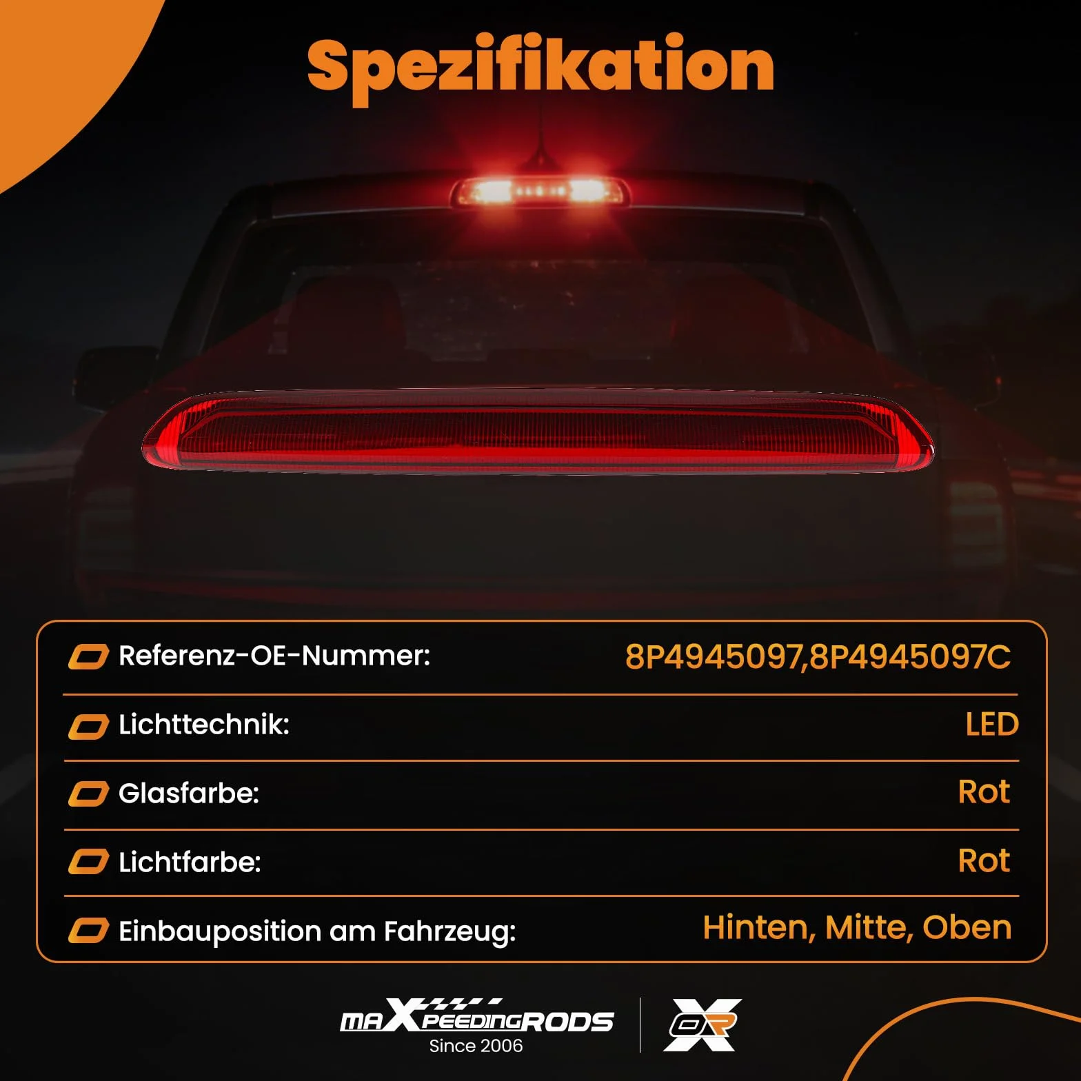maXpeedingrods Trzecia 3. Światło hamowania światło hamowania do A3 S3 RS3 Sportback 2004-2012 LED światło hamowania środek 3. światło hamowania 8P4945097 8P4945097C