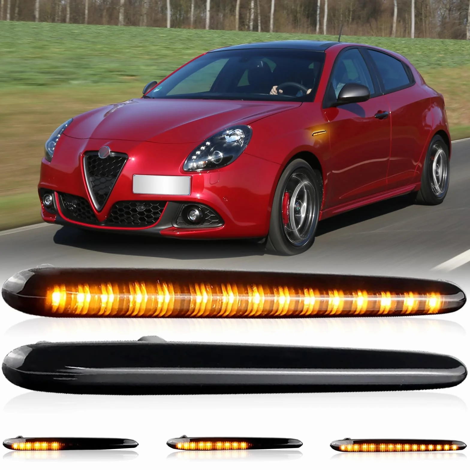 Boczne światła obrysowe LED Bursztynowe dynamiczne kierunkowskazy dla Alfa Romeo Giulietta Hatchback Tipo 940 2010-2020 Sekwencyjny kierunkowskaz przydymione soczewki, opakowanie 2 szt.
