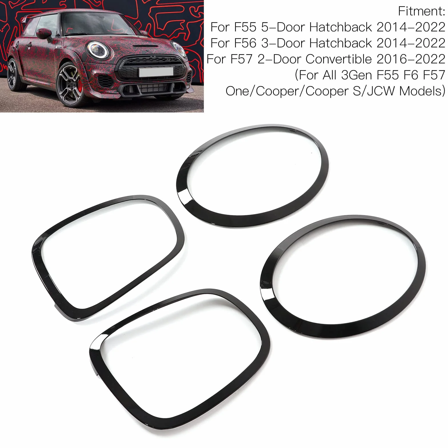 Błyszcząca Czarna Ramka Reflektora, Ramka Tylnego światła, Rama Tylnego światła do F55 F56 F57 Mini S JCW 2014-2022 z Wytrzymałego Materiału ABS PP