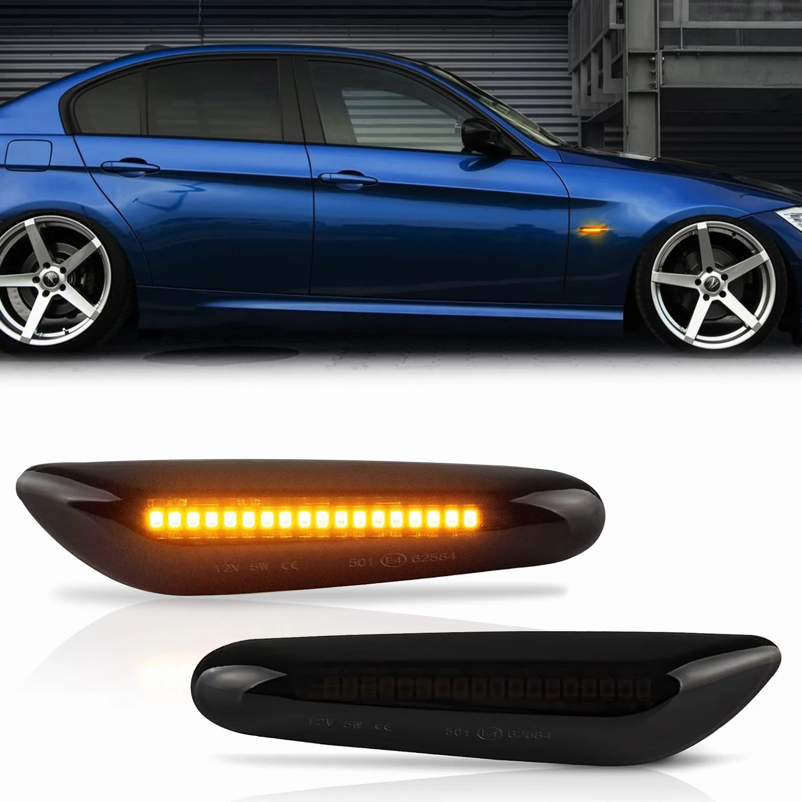 OZ-LAMPA LED kierunkowskazy boczne dla BMW E90 E91 E92 E93 E60 E61 E81 E82 E87 E88 E84 E83 E53 E46 E36, bursztyn 18 SMD kierunkowskazy boczne LED, dynamiczny kierunkowskaz boczny