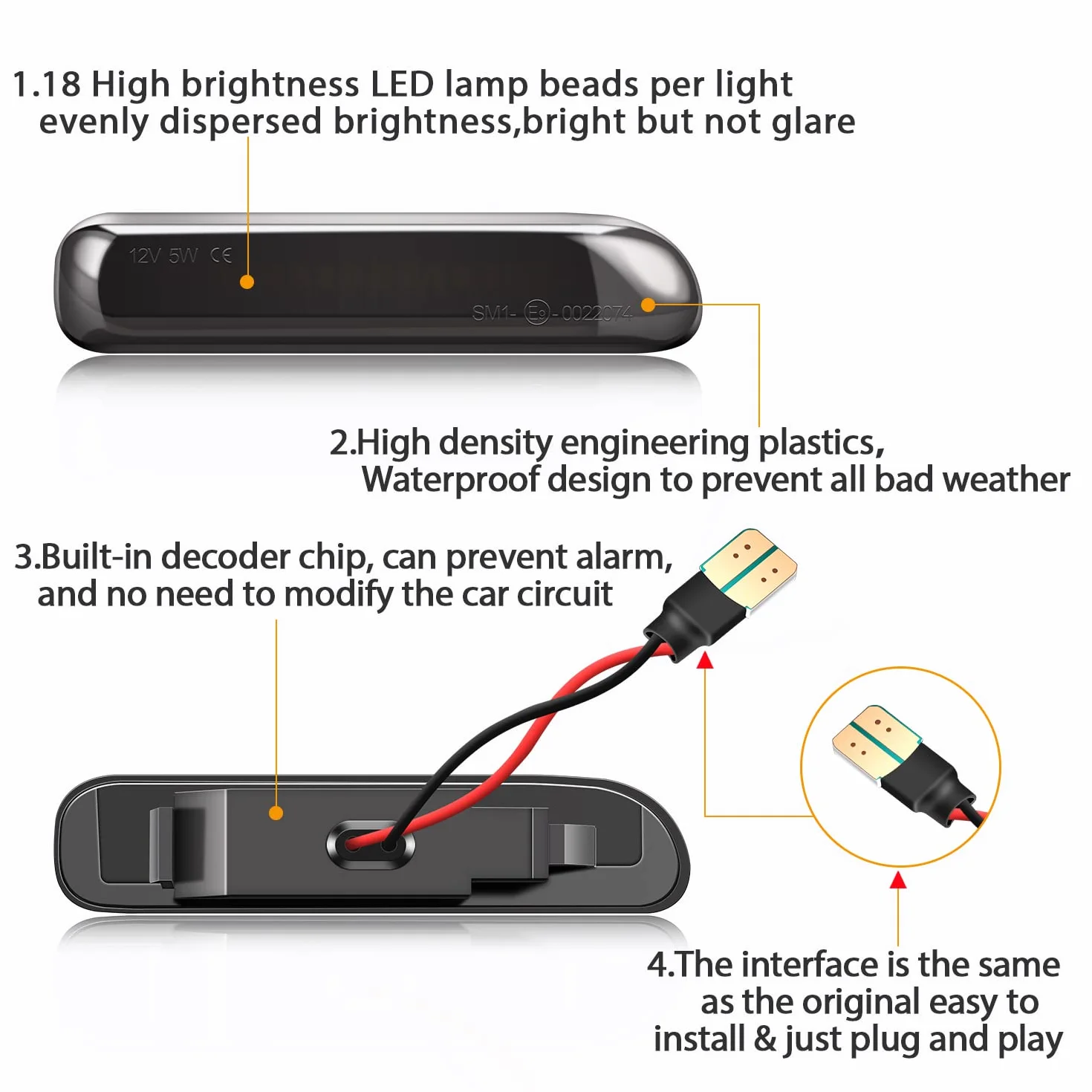 TECTICO LED Dynamiczny kierunkowskaz boczny Żółty Super jasny Canbus CE E9 Sekwencyjne światła powtarzające Kompatybilny z BMW E46 Limo Touring Coupe Compact Cabriolet, 2 Lampy