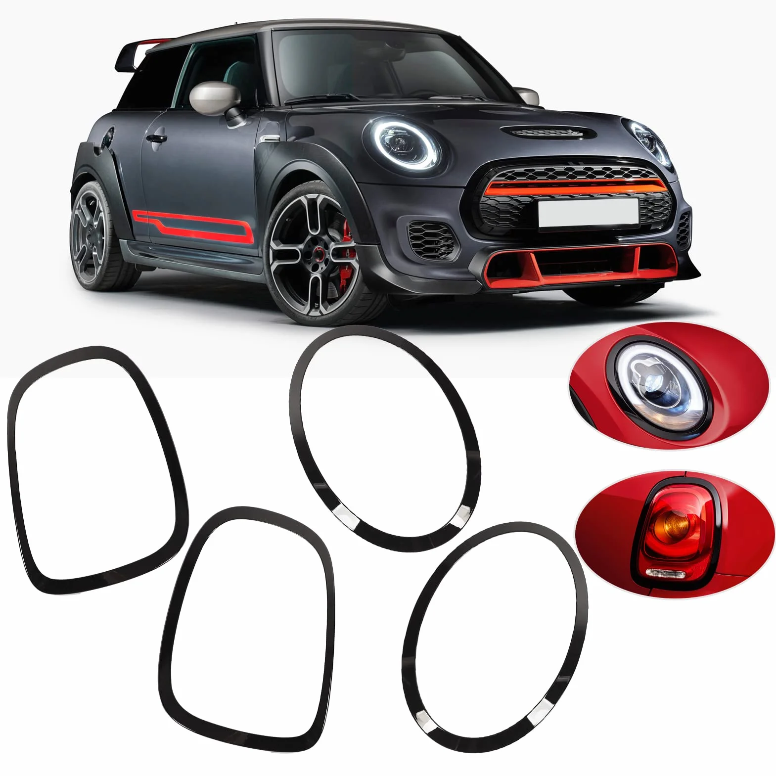 Błyszcząca Czarna Ramka Reflektora, Ramka Tylnego światła, Rama Tylnego światła do F55 F56 F57 Mini S JCW 2014-2022 z Wytrzymałego Materiału ABS PP