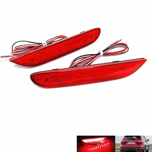 2x czerwone soczewki tylnego zderzaka reflektor LED przeciwmgielne tylne światło stop hamowania DRL do 2014-2021 Qashqai Pathfinder X-Trail Leaf Q50 Q30 QX30 QX80