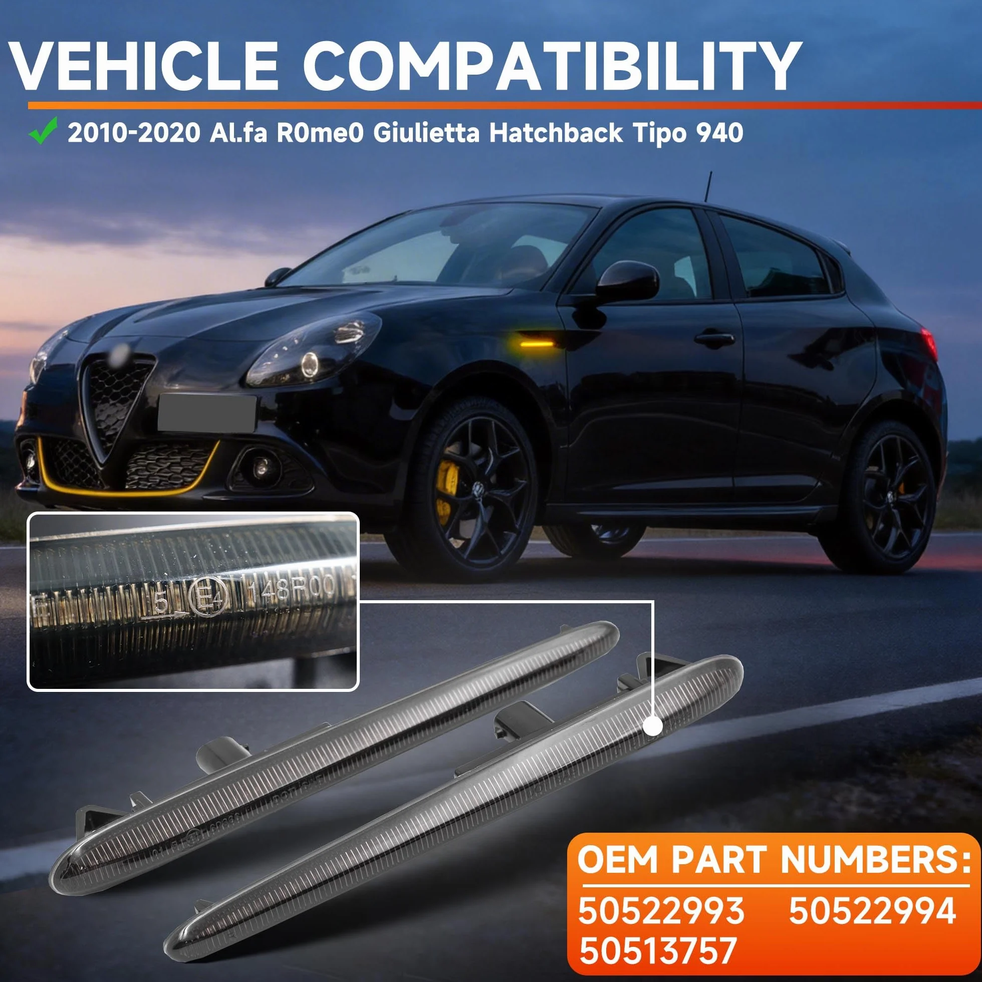 Dynamiczne światła kierunkowskazów Led na lata 2010-2020 A.lfa R.omeo Giulietta Hatchback typ 940 sekwencyjny boczny znacznik kierunkowskaz lampa repeater przydymiona soczewka